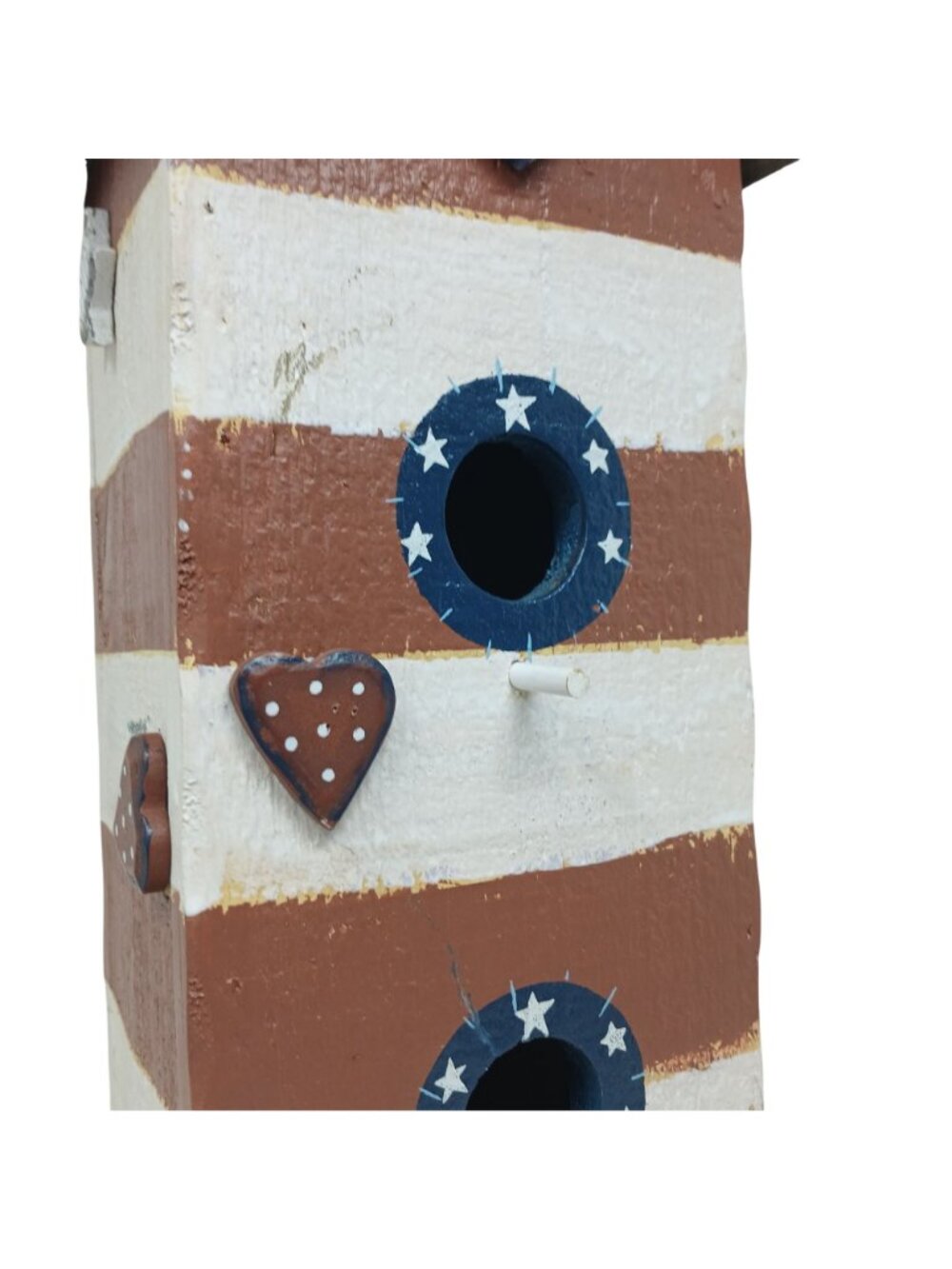 Patriotic Wood Birdhouse USA Heart Star Accents Red White Blue Rustic 16" T #SB - Picture 2 of 10